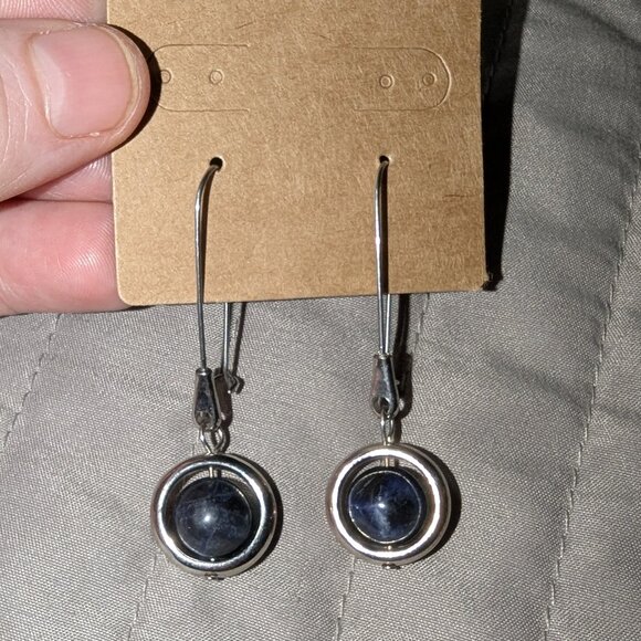 $1 with Bundle ~ Blue Stone Orb Dangle Earrings – Silver Tone Modern Boho 4657 - Picture 1 of 2